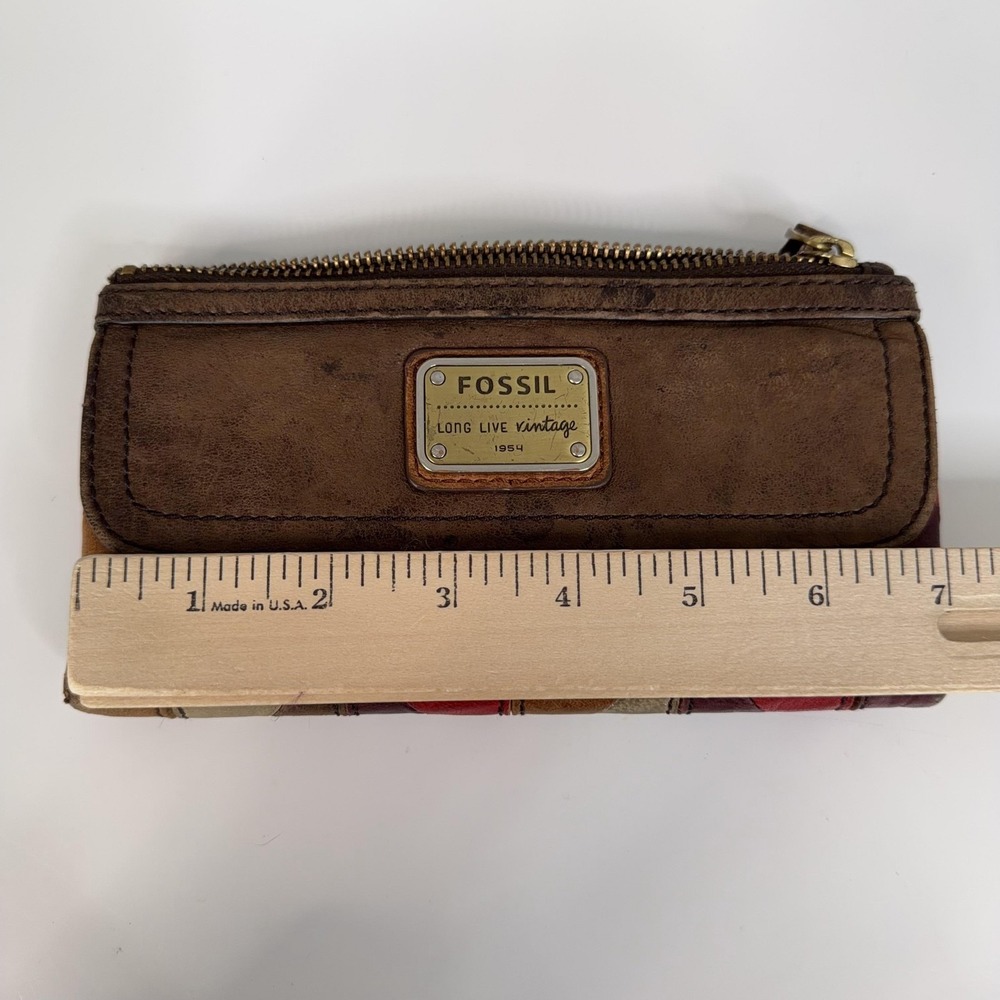 Fossil Wallet Womens Brown Leather Cowhide Patchwork Clutch Long Live Vintage - Picture 9 of 10